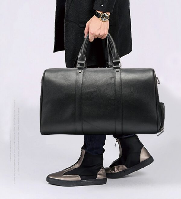 The first layer of leather leisure portable luggage bag with independent shoes single shoulder diagonal package - Image 8