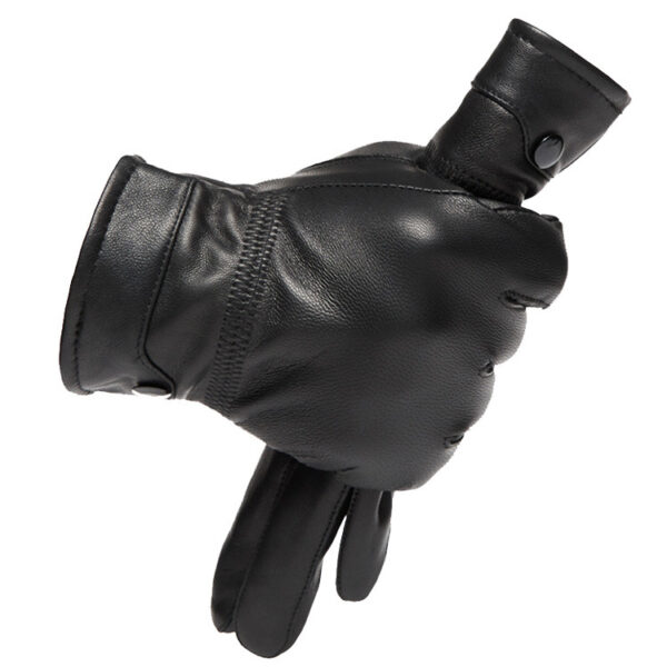 Sheepskin Thickened Plus Velvet Winter Warm Casual Leather Gloves - Image 4