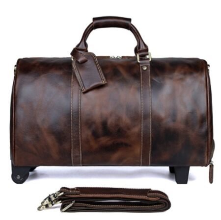 Large Capacity Cowhide Trolley Travel Bag - Image 2