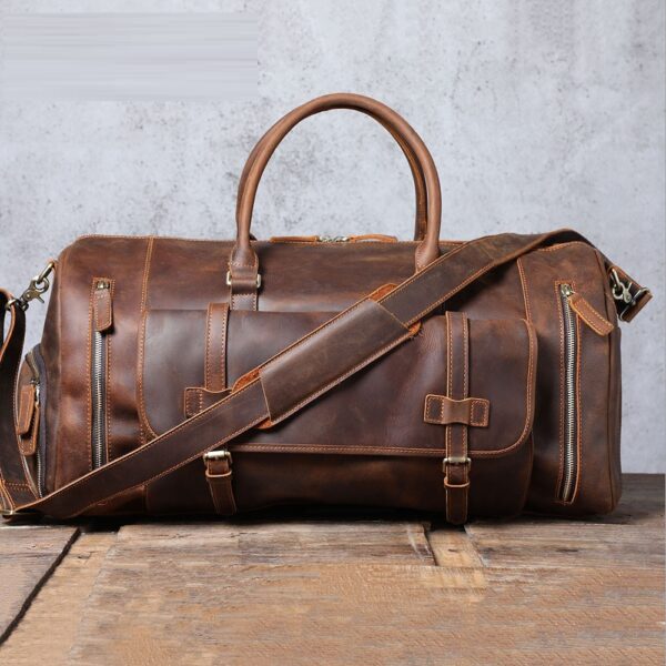 Men's Retro Genuine Leather Super Large Capacity Travel Bag - Image 4