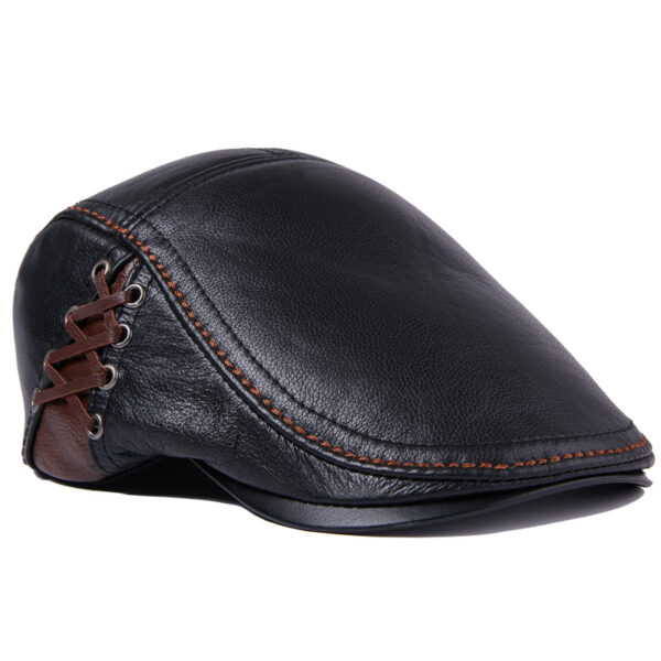 Men's Cowhide Beret Leather Hat - Image 2