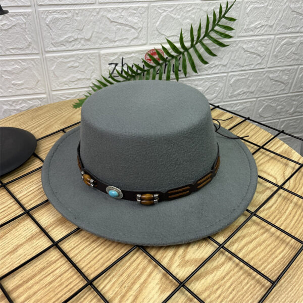 Retro Woolen Wide Brim Flat Top Hat - Image 2