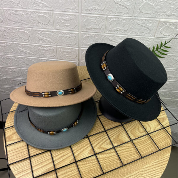 Retro Woolen Wide Brim Flat Top Hat